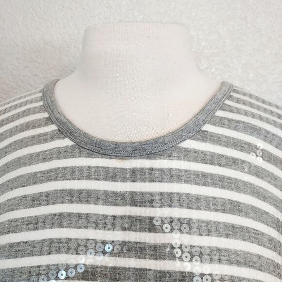 Michael Kors Gray & White Striped Blouse w/Sequins - Picture 3 of 12